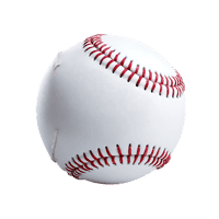 New, white baseball with red stitching on black background.