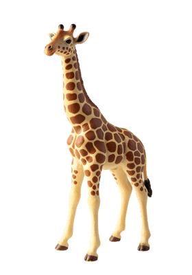 Toy giraffe with brown spots on transparent background