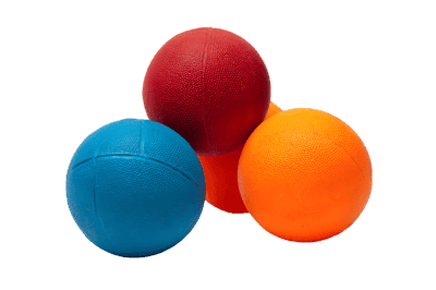 Three colorful balls stacked on top of each other