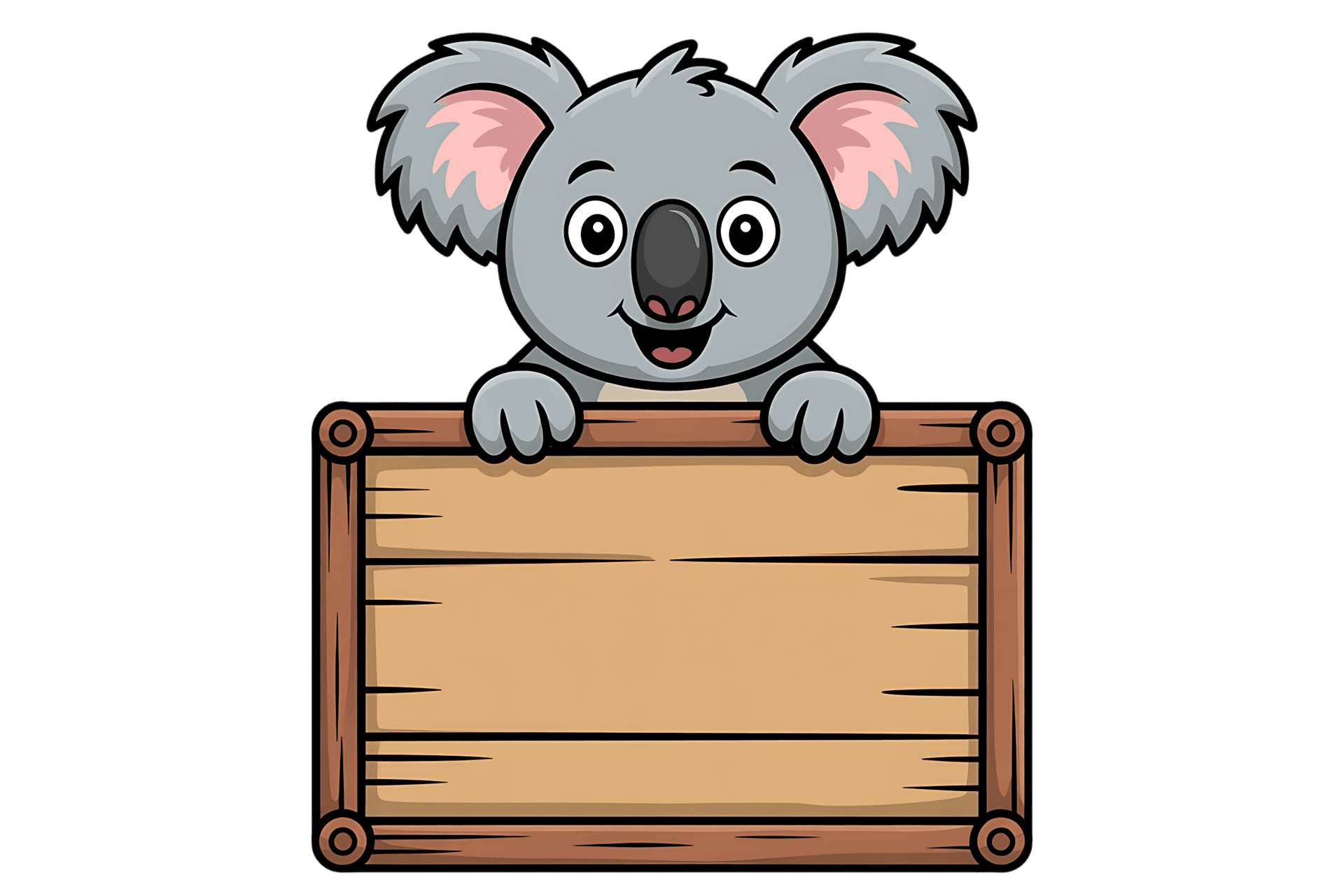 Cartoon koala holding a wooden sign