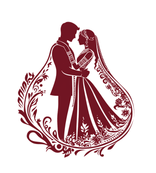 Elegant silhouette of a bride and groom.