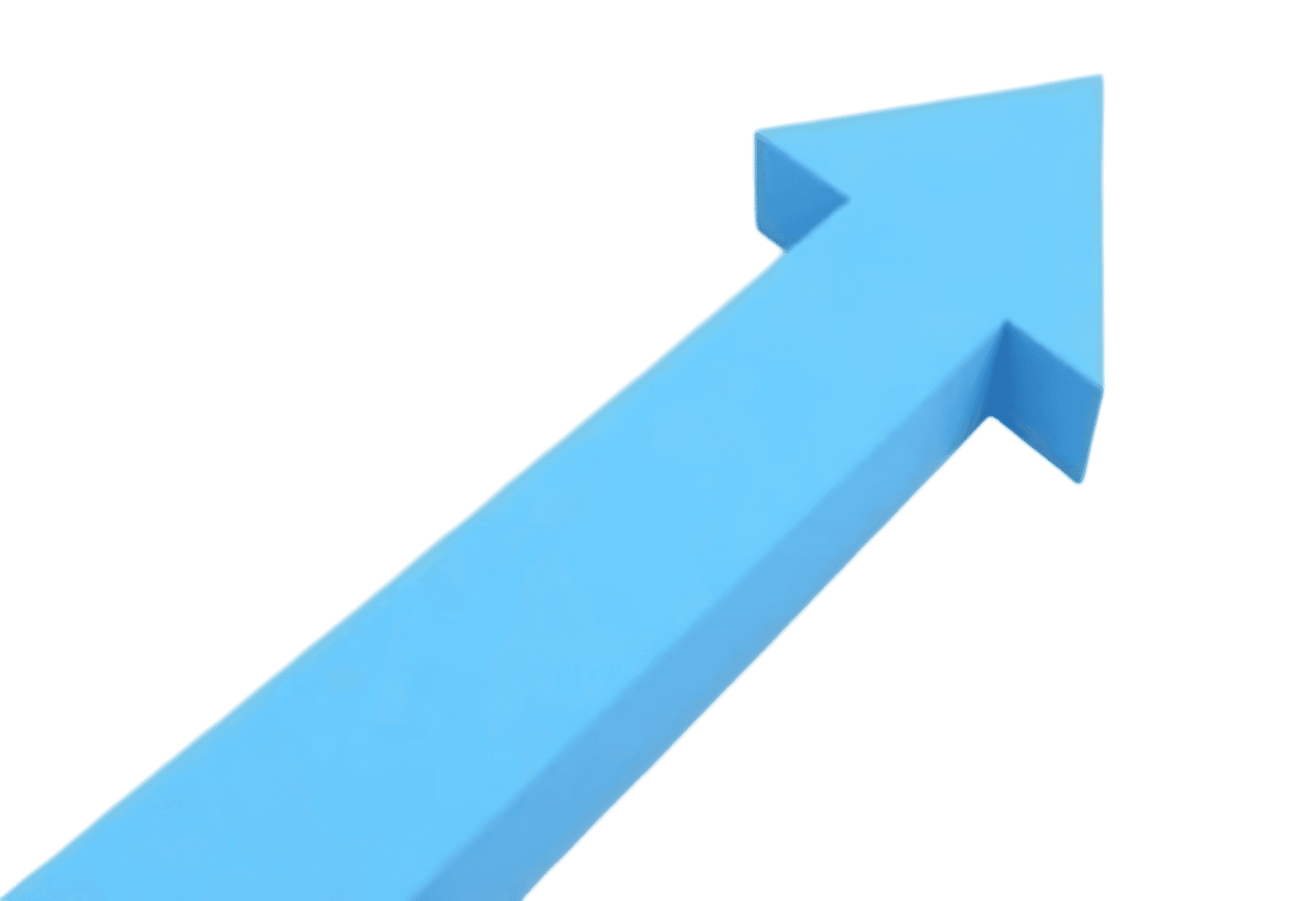 Blue arrow pointing up and right, 3d render