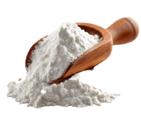 Wooden scoop overflowing with flour