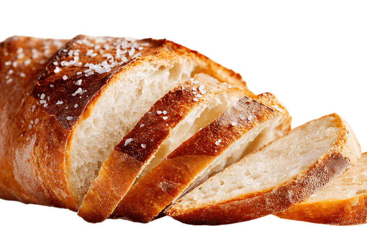 Sliced artisan bread, crusty loaf, bakery
