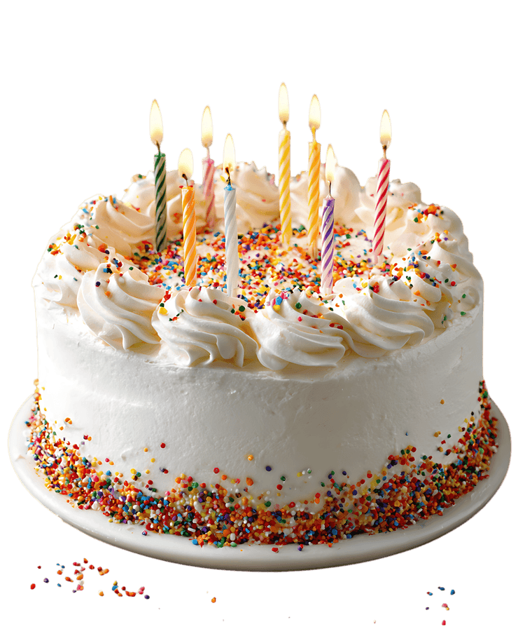 Festive birthday cake with lit candles