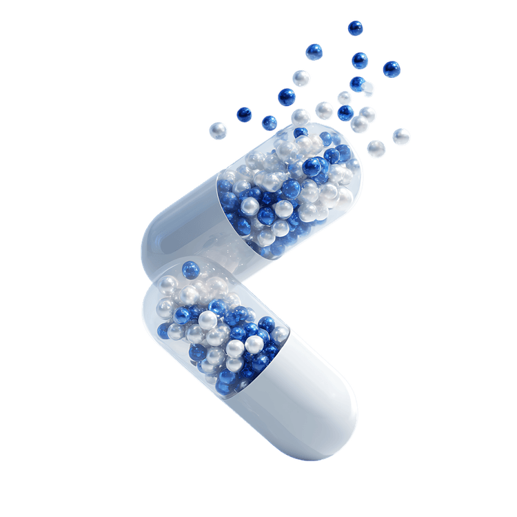 Capsule bursting with blue &amp; white beads