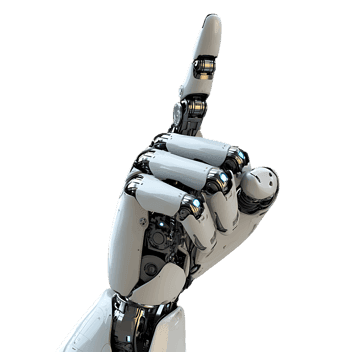 Robotic hand pointing up, futuristic technology concept.
