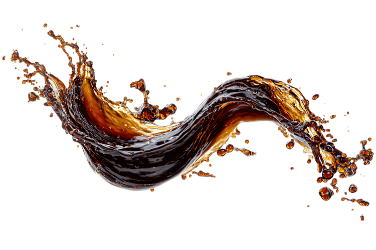 Splash of dark liquid, coffee or cola, on black background