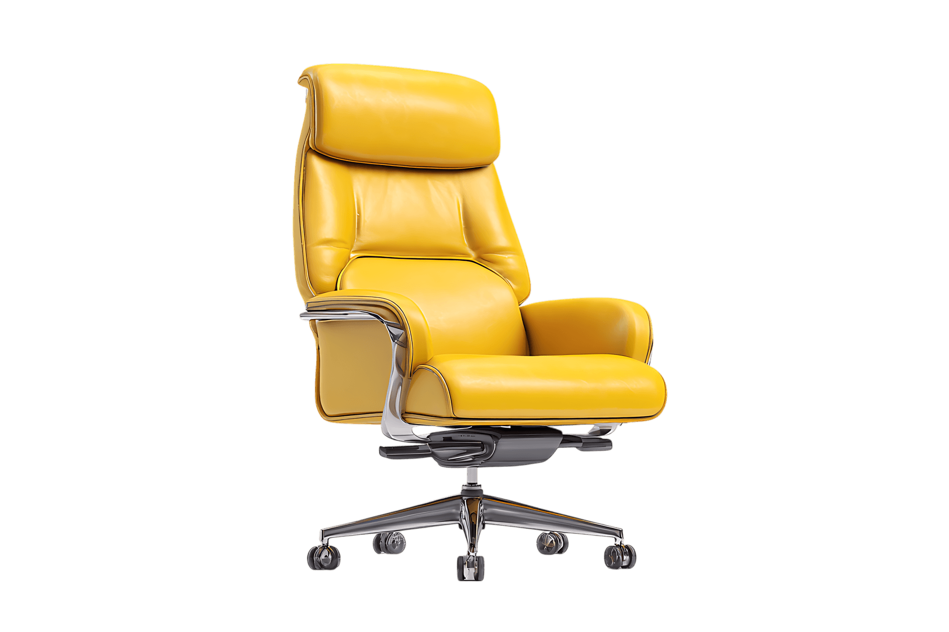 Modern yellow leather executive office chair on wheels153