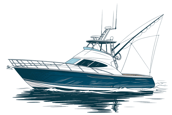 Illustration of a blue sport fishing boat on the water