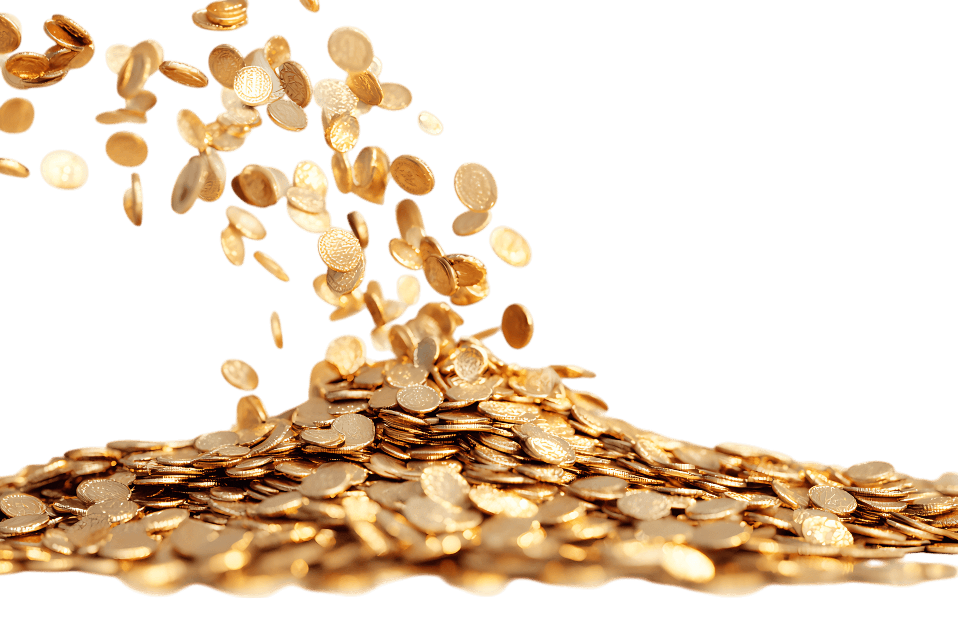 Golden coins falling onto a pile