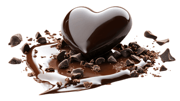 Dark chocolate heart shape with chocolate chips. Sweet treat, Valentine's Day concept.