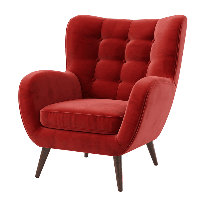 Red velvet armchair  modern design comfortable seating