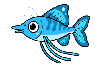 Cartoon blue fish with fins and tail illustration