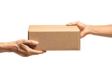 Hands exchanging a cardboard box, delivery, shipping, receiving