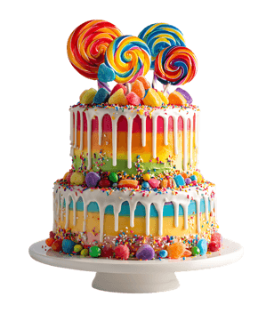 Rainbow drip cake with lollipops!