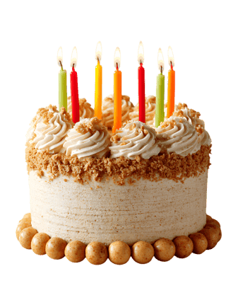 Birthday cake with lit candles