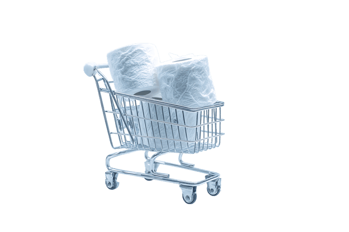 Shopping cart with ice packs, online grocery delivery concept
