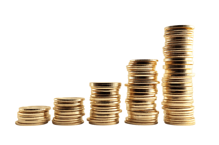 Golden coins stacked in ascending order378