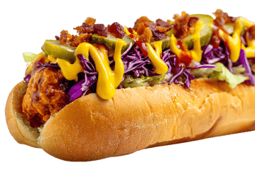 Delicious hot dog with toppings