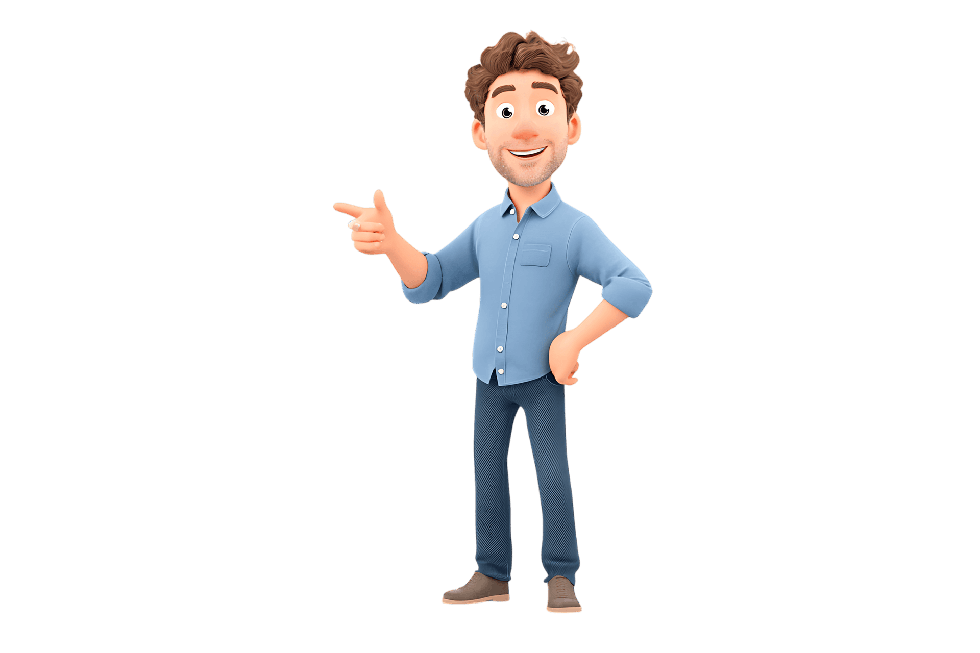 3d cartoon man pointing with a cheerful expression