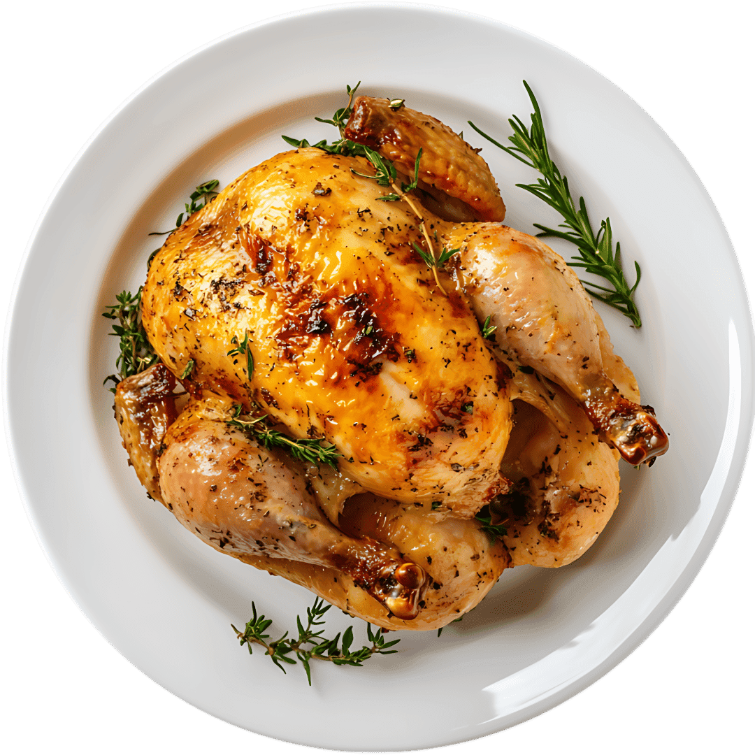 Roasted chicken with herbs on a white plate852