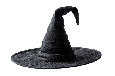 Mysterious black witch hat on dark background