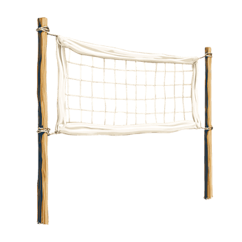 Simple volleyball net on wooden posts, isolated on black background.