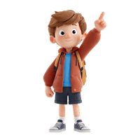 Cute cartoon boy pointing upwards. Ideal for educational or adventure themes.