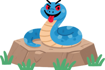 Cartoon snake with red eyes and tongue on a rock