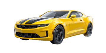 Yellow sports car with racing stripes