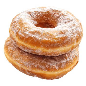 Two glazed donuts stacked on top of each other.