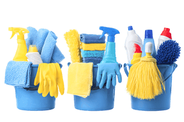 Cleaning supplies in buckets, cleaning service concept