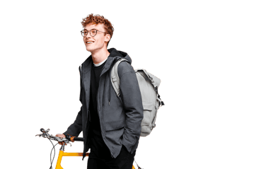 Stylish man commuting with his bicycle.
