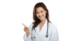 Smiling Asian female doctor points171.
