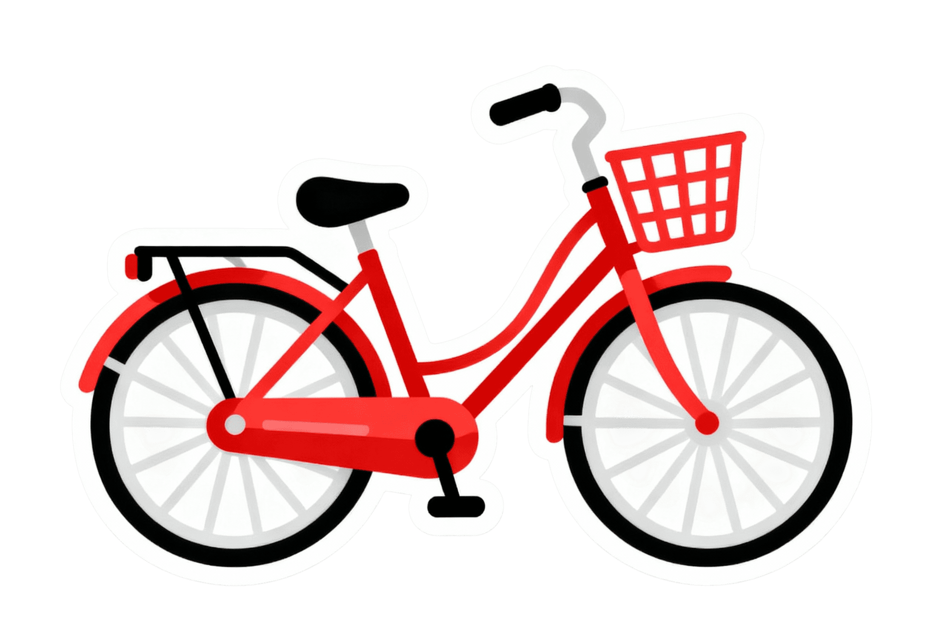 Red bicycle with basket, transportation and recreation graphic