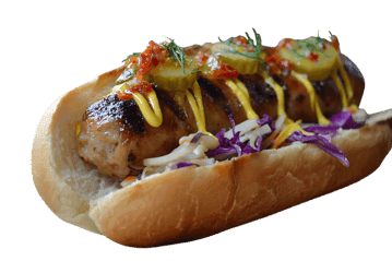 Grilled sausage sandwich with slaw.