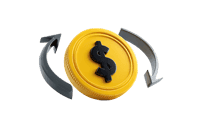 Rotating dollar coin, symbolizing financial cycle, investment, and economic growth.