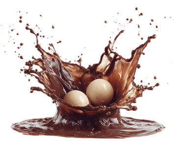 Creamy white candies in a rich chocolate splash.