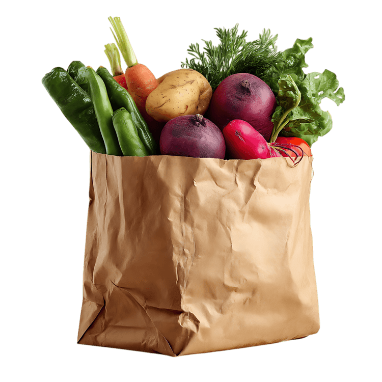 Fresh vegetables in a brown paper bag png