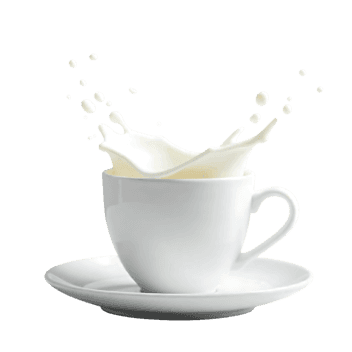 Dynamic milk splash in a pristine white coffee cup on saucer, isolated on white background