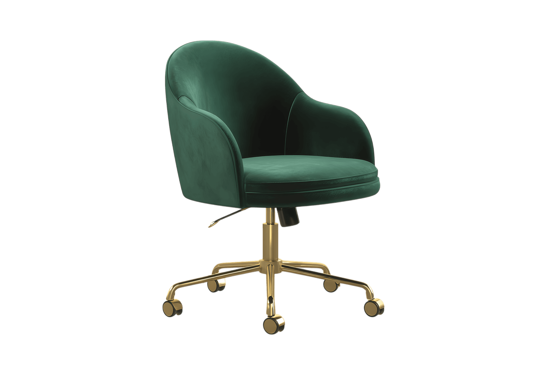 Stylish emerald green velvet office chair with gold base Modern and elegant design