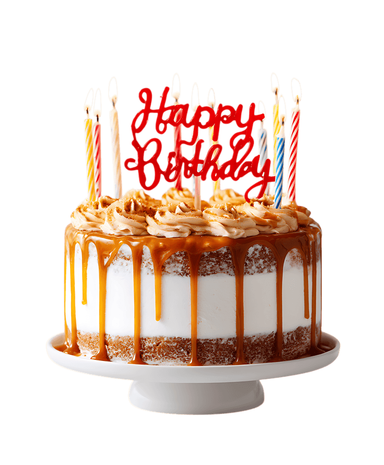 Delicious caramel cake with lit candles771