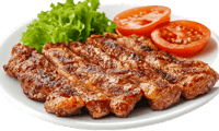 Grilled meat slices with lettuce and tomato