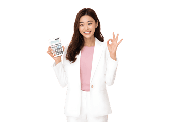 Asian businesswoman with calculator, giving OK sign. Business concept