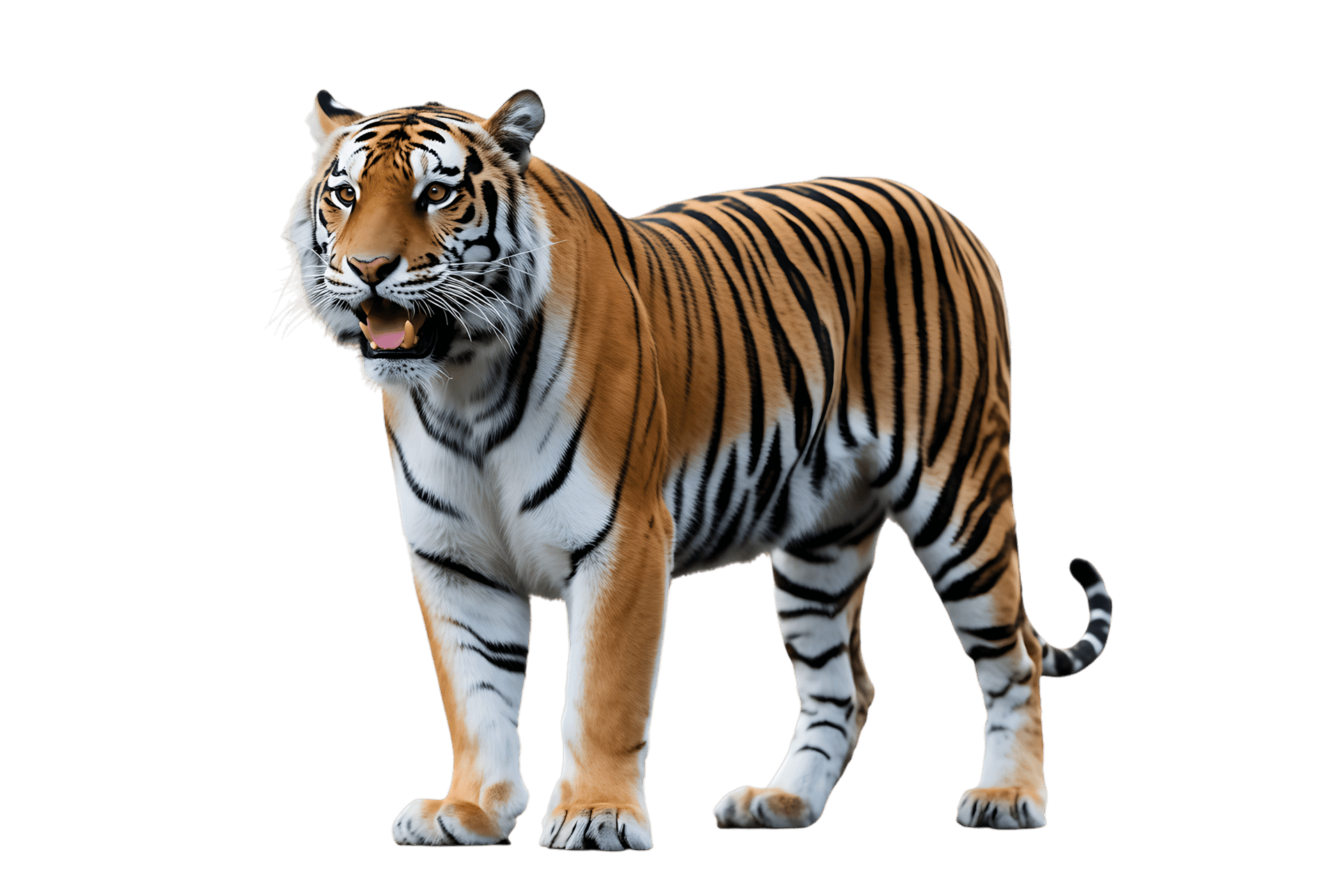 Majestic tiger standing alert on transparent background