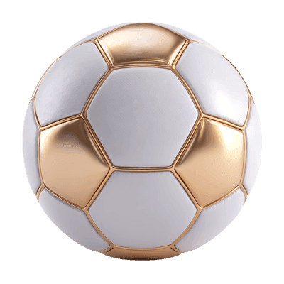 3D rendering of a white and gold soccer ball.