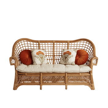 Elegant rattan sofa with cushions