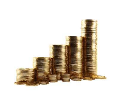 Golden coins stacked in ascending order468