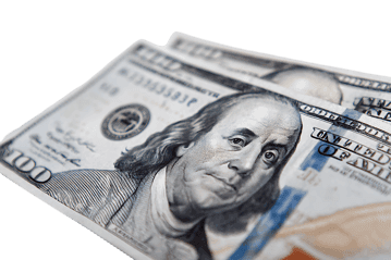 Close up of crisp US hundred dollar bills.